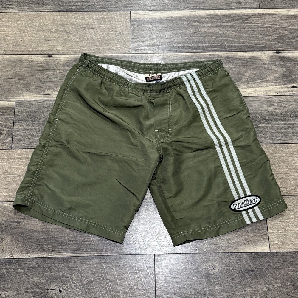 VTG 90s Bullhead All Terrain Swim Trunks Nylon Olive Green Board Shorts Mens XL
